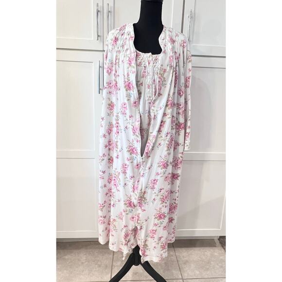 Charter Club Intimates Nightgown & Robe SET Women's M Pajamas Pink Floral Zipper - Picture 13 of 14